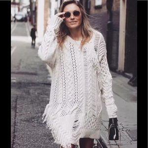 Zara fringe distressed oversized sweater